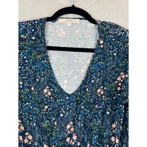 LOFT Women's Small Floral Print V Neck Twist Front Long Sleeve Blouse Fast Ship!